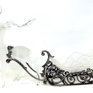 Grandeur Noel Glass Acrylic Sleigh With Reindeer Figurine Christmas 2002 NIB